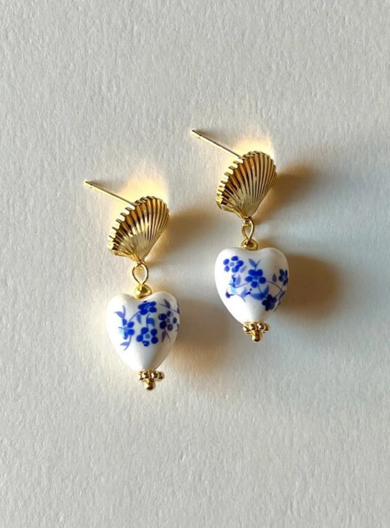 Ceramic Heart and Shell Earrings