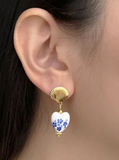 Ceramic Heart and Shell Earrings