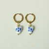 Ceramic Heart Hoop Earrings - Blue