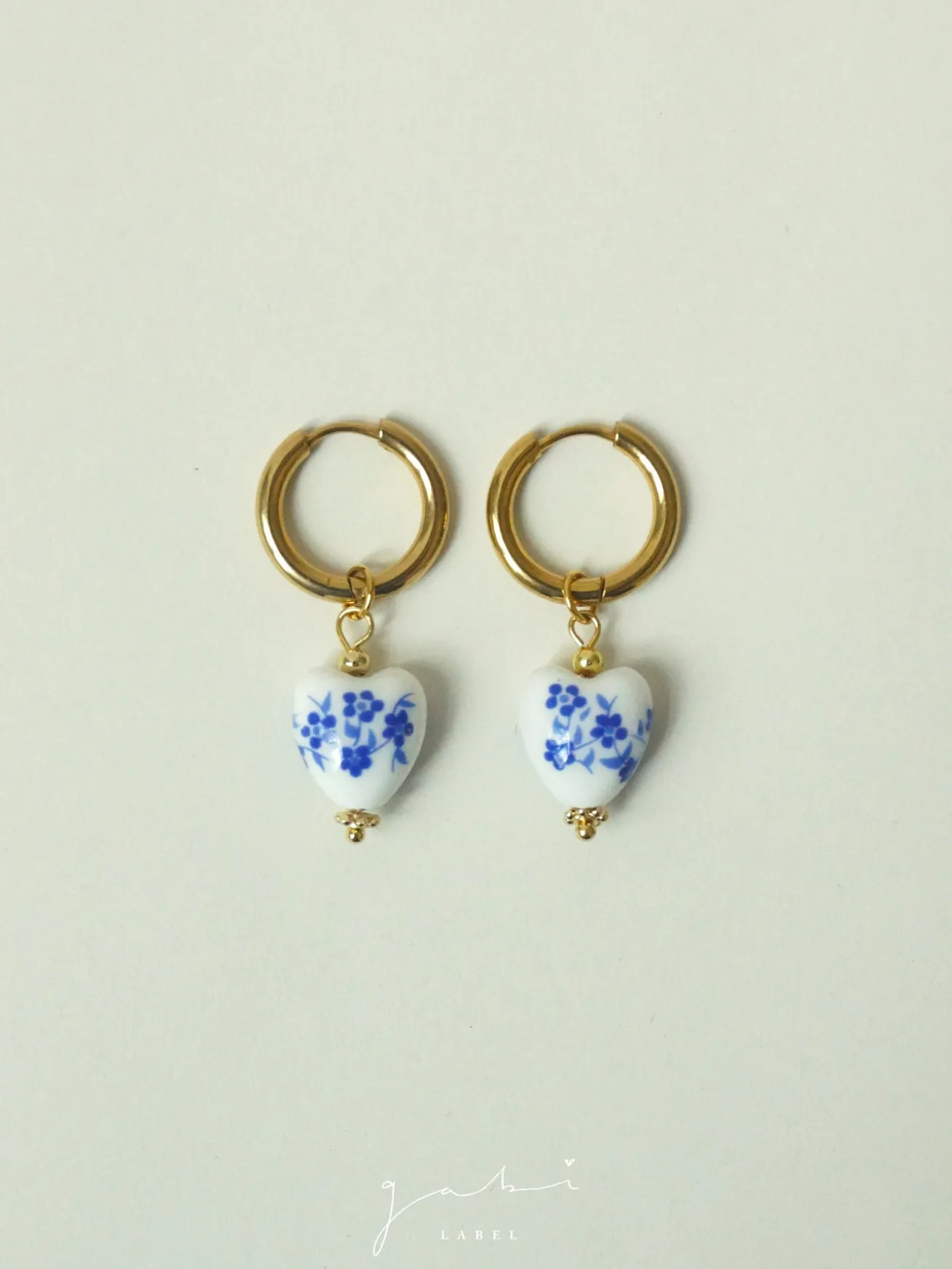 Ceramic Heart Hoop Earrings - Blue
