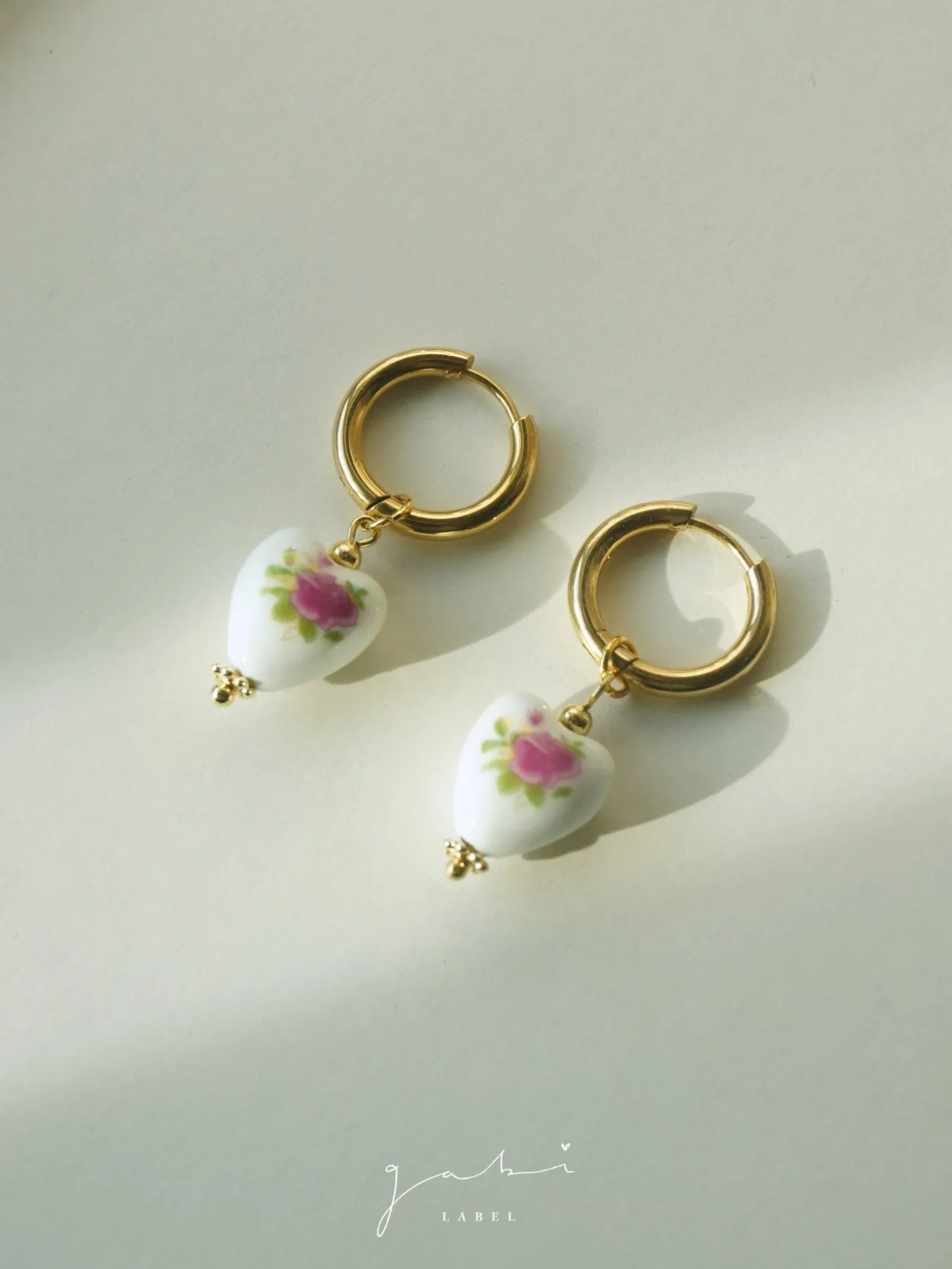 Ceramic Heart Hoop Earrings - Pink