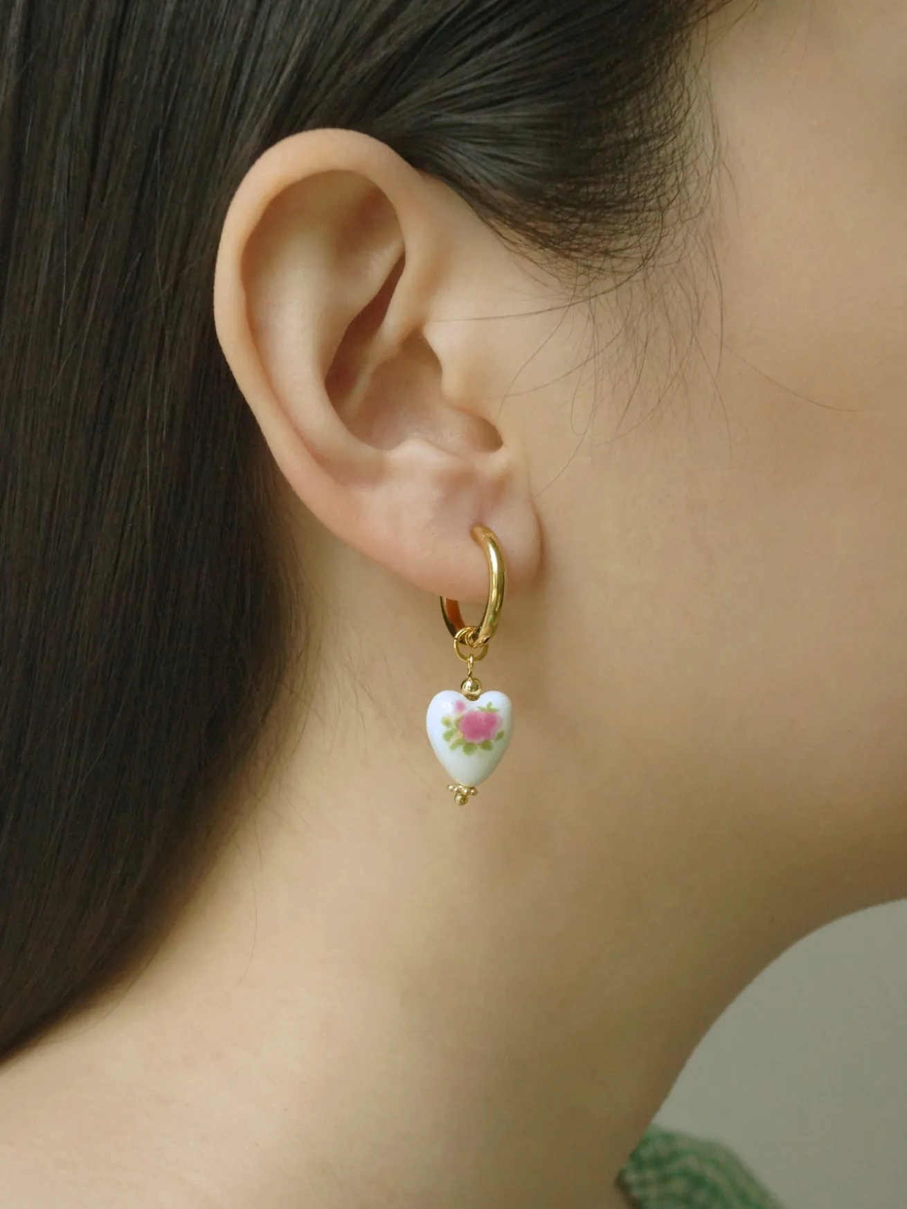 Ceramic Heart Hoop Earrings - Pink
