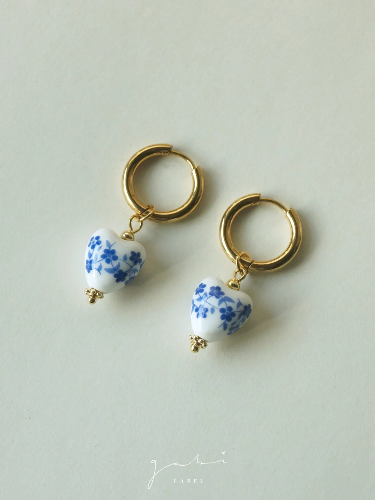Ceramic Heart Hoop Earrings - Blue