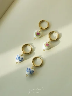 Ceramic Heart Hoop Earrings - Pink