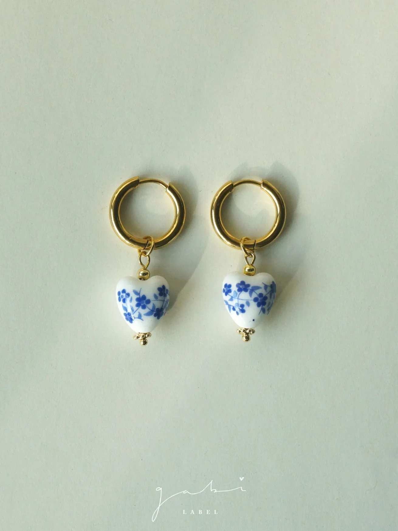 Ceramic Heart Hoop Earrings - Blue
