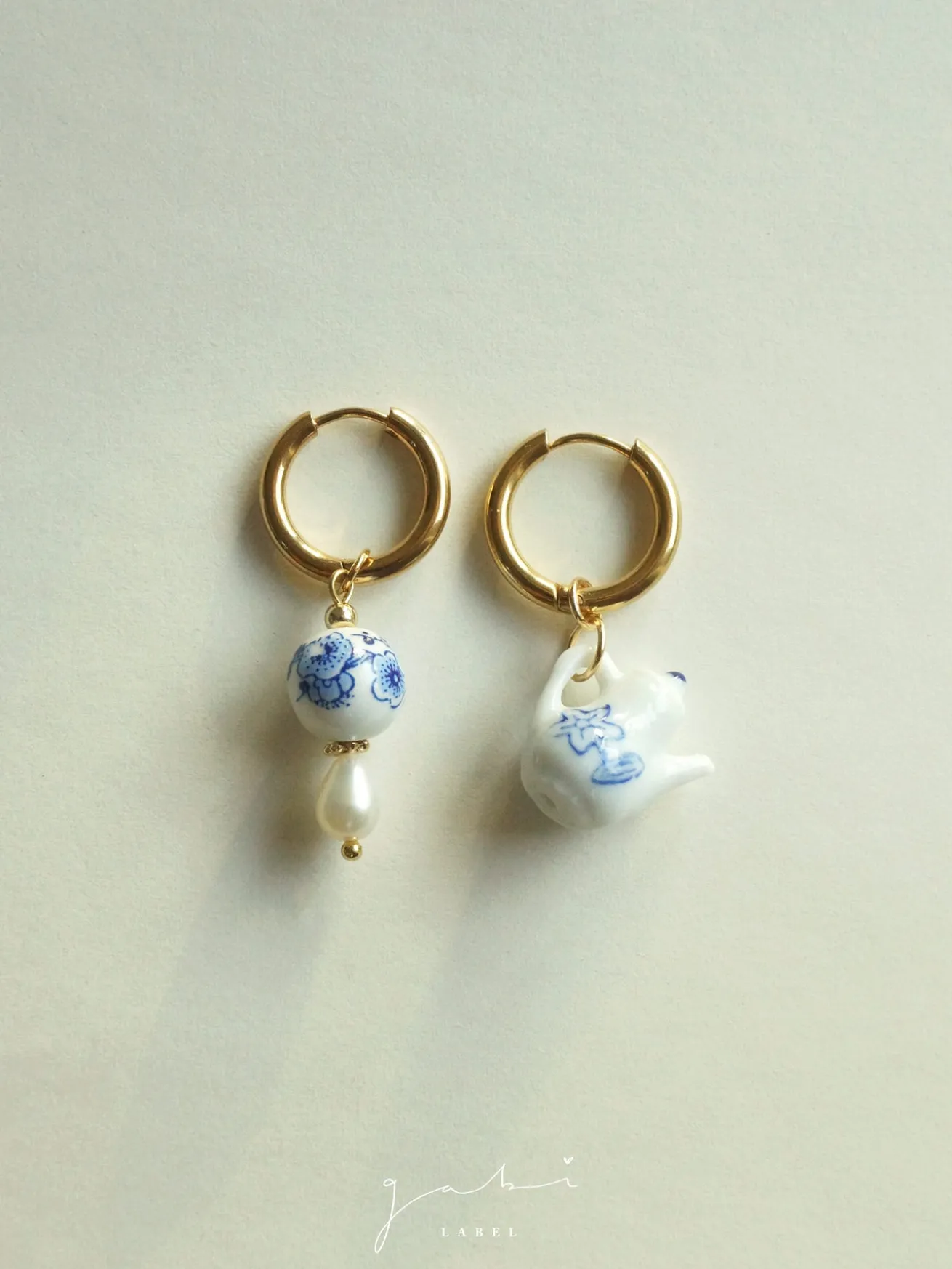 Ceramic Teapot Mismatched Hoop Earrings
