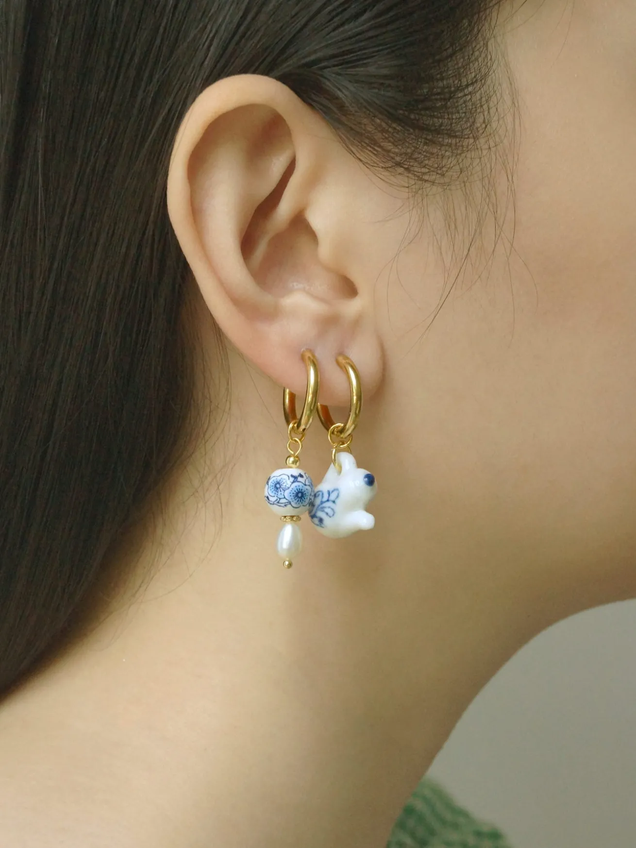 Ceramic Teapot Mismatched Hoop Earrings