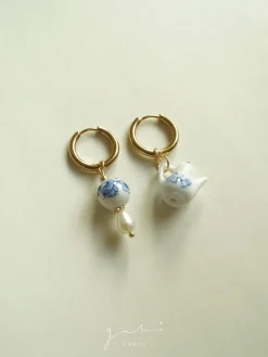 Ceramic Teapot Mismatched Hoop Earrings