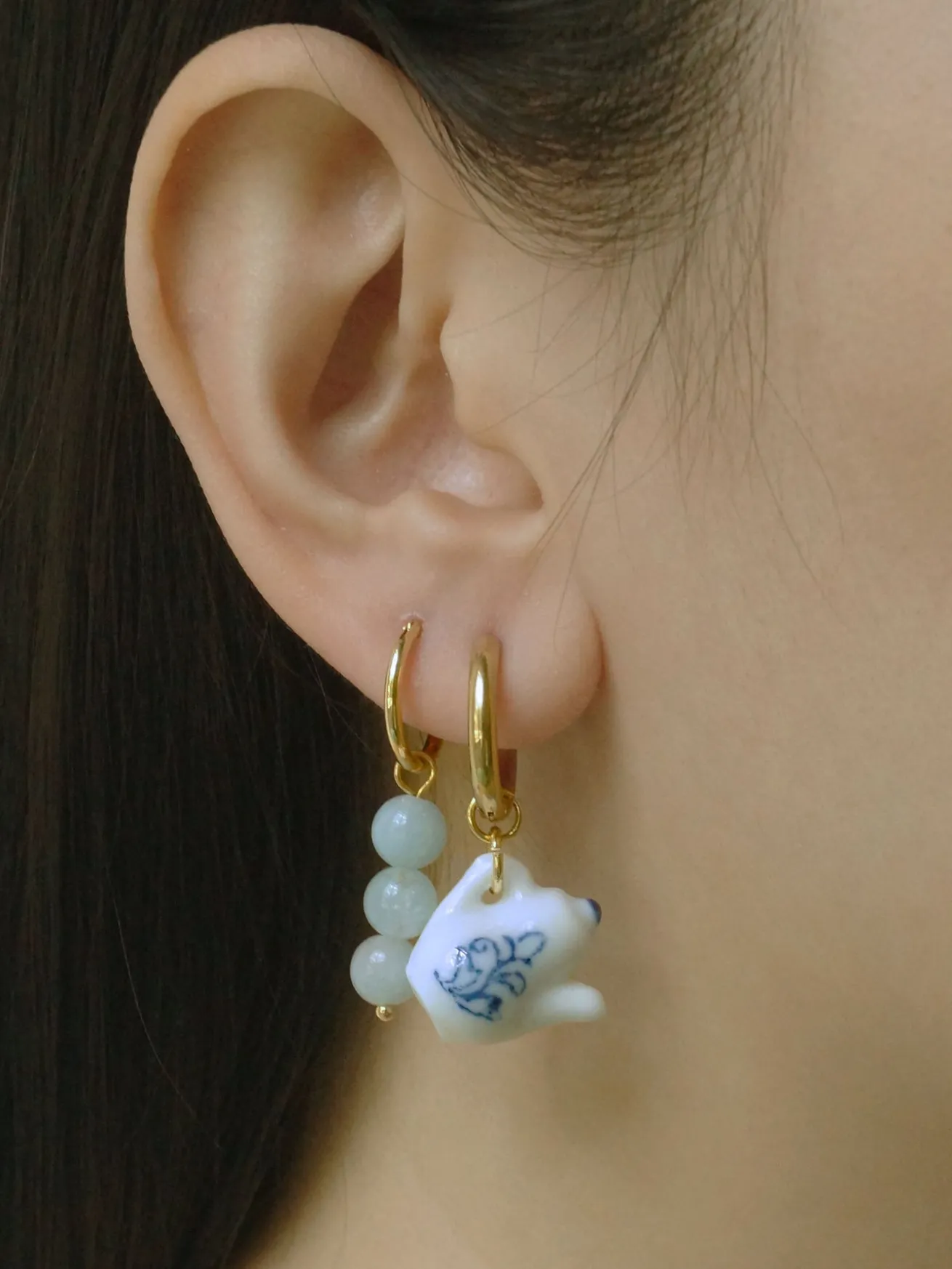 Ceramic Teapot Mismatched Hoop Earrings