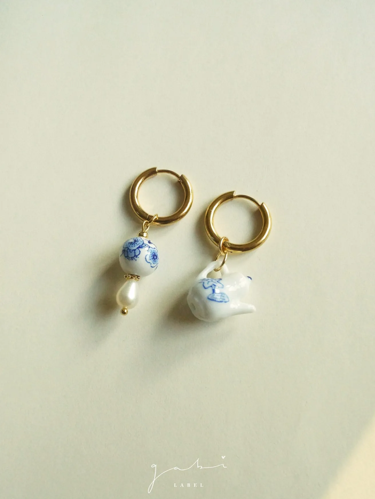 Ceramic Teapot Mismatched Hoop Earrings
