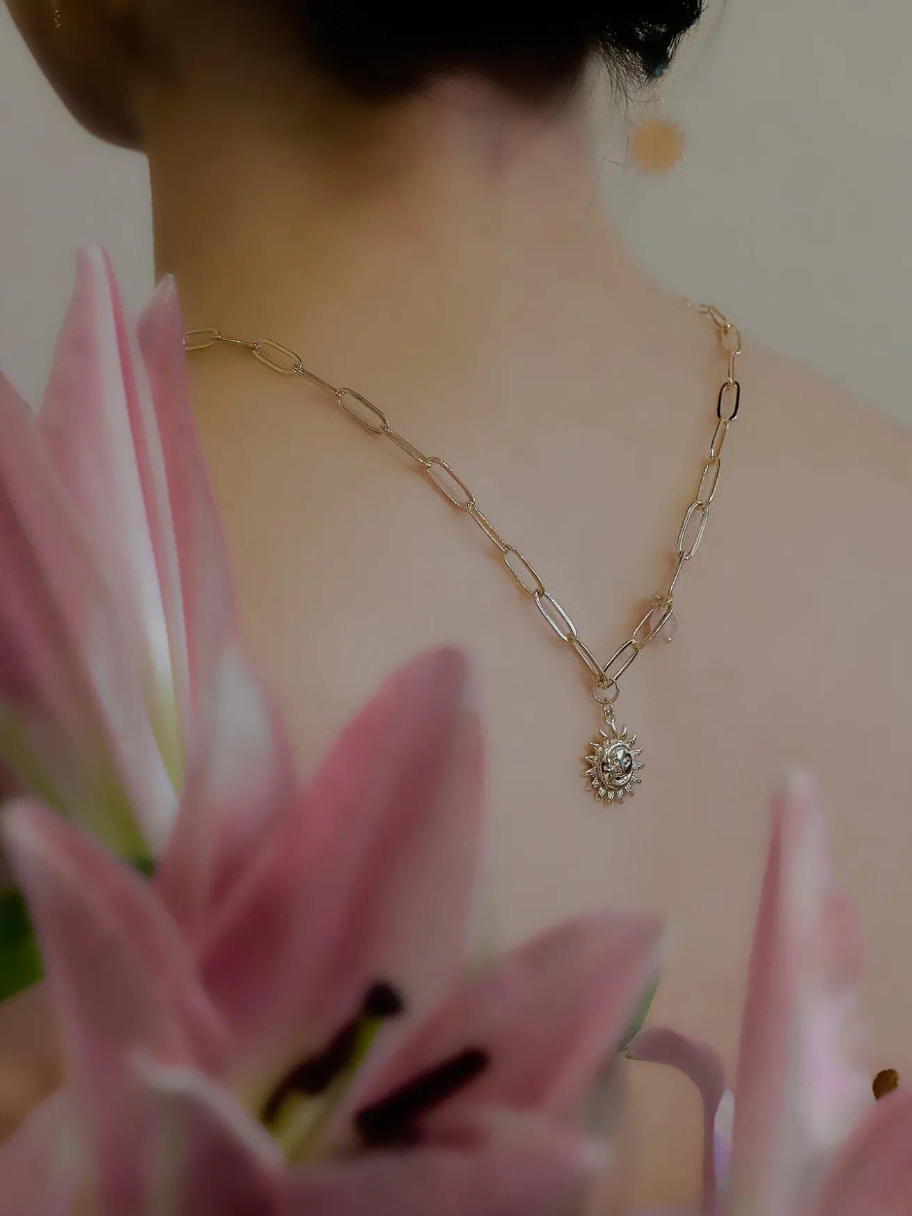 Charmed Sun-Moon Paperclip Necklace - Light