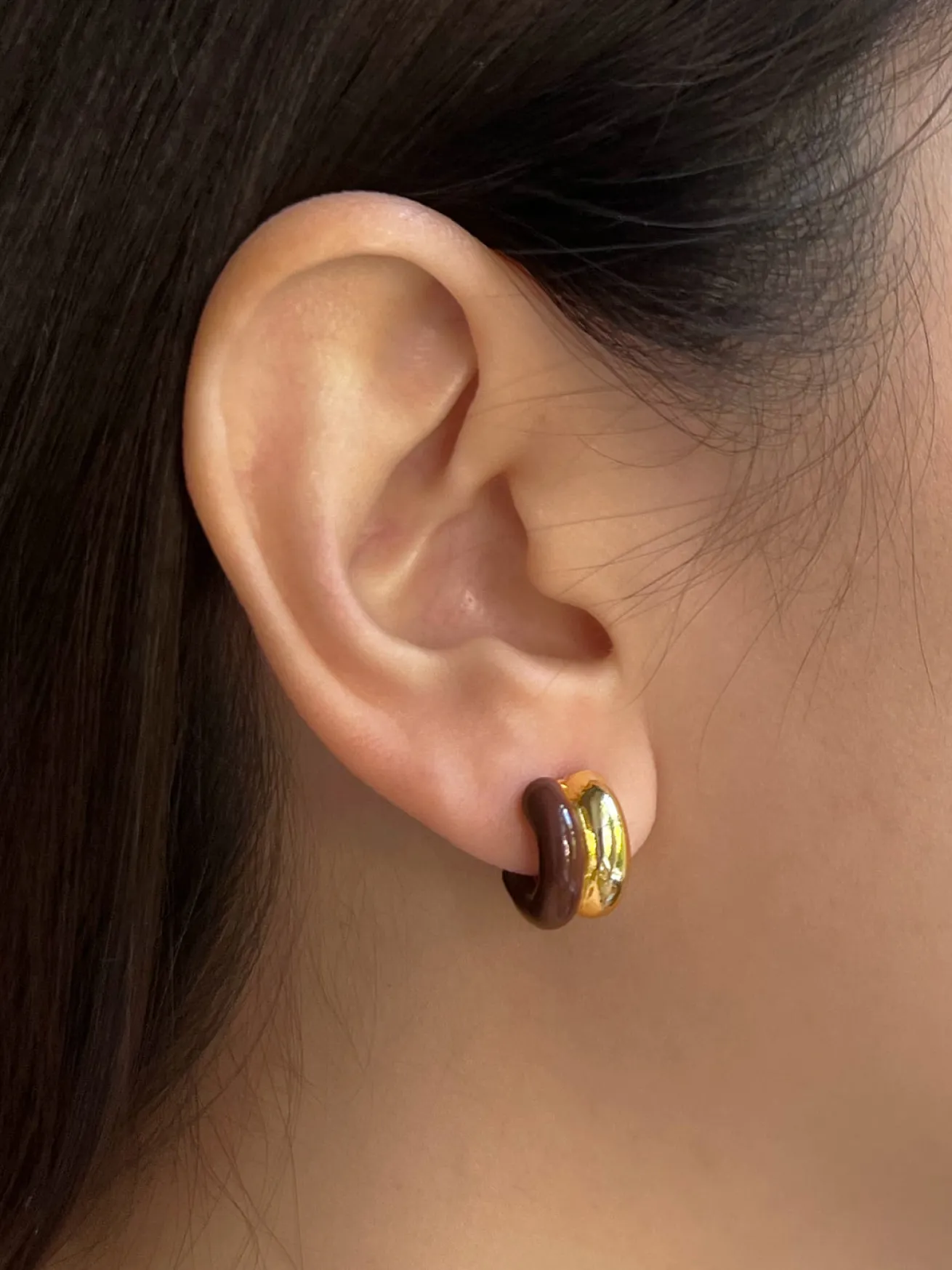 Chunky Enamel Earrings - Brown