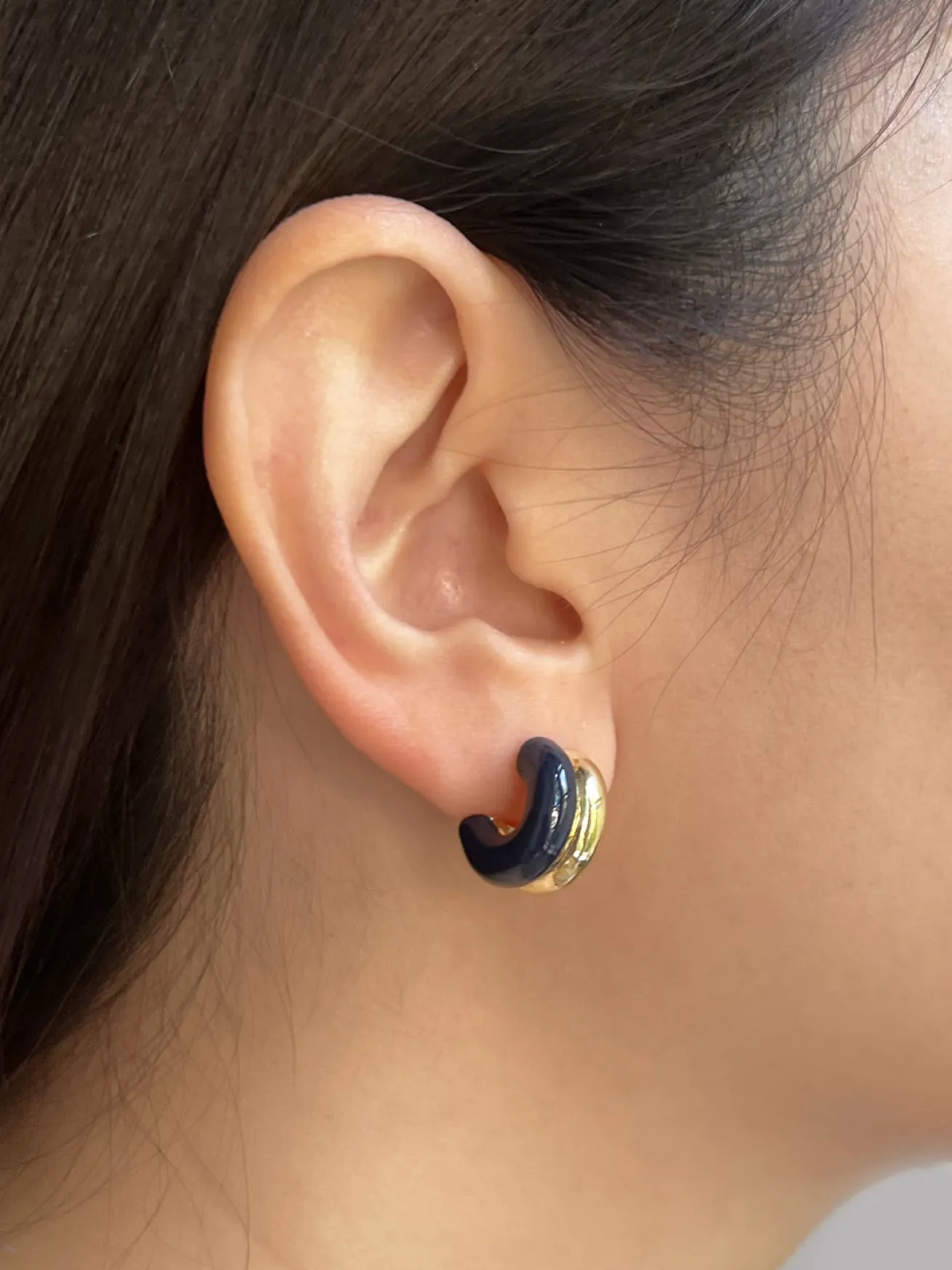 Chunky Enamel Earrings - Dark Blue