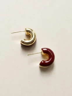 Chunky Enamel Earrings - Maroon