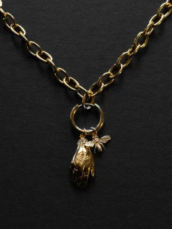 Chunky Gold Chain Necklace - Evil Eye Hand, Bee