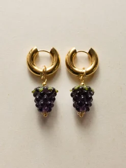 Chunky Gold Hoops - Glass Grape