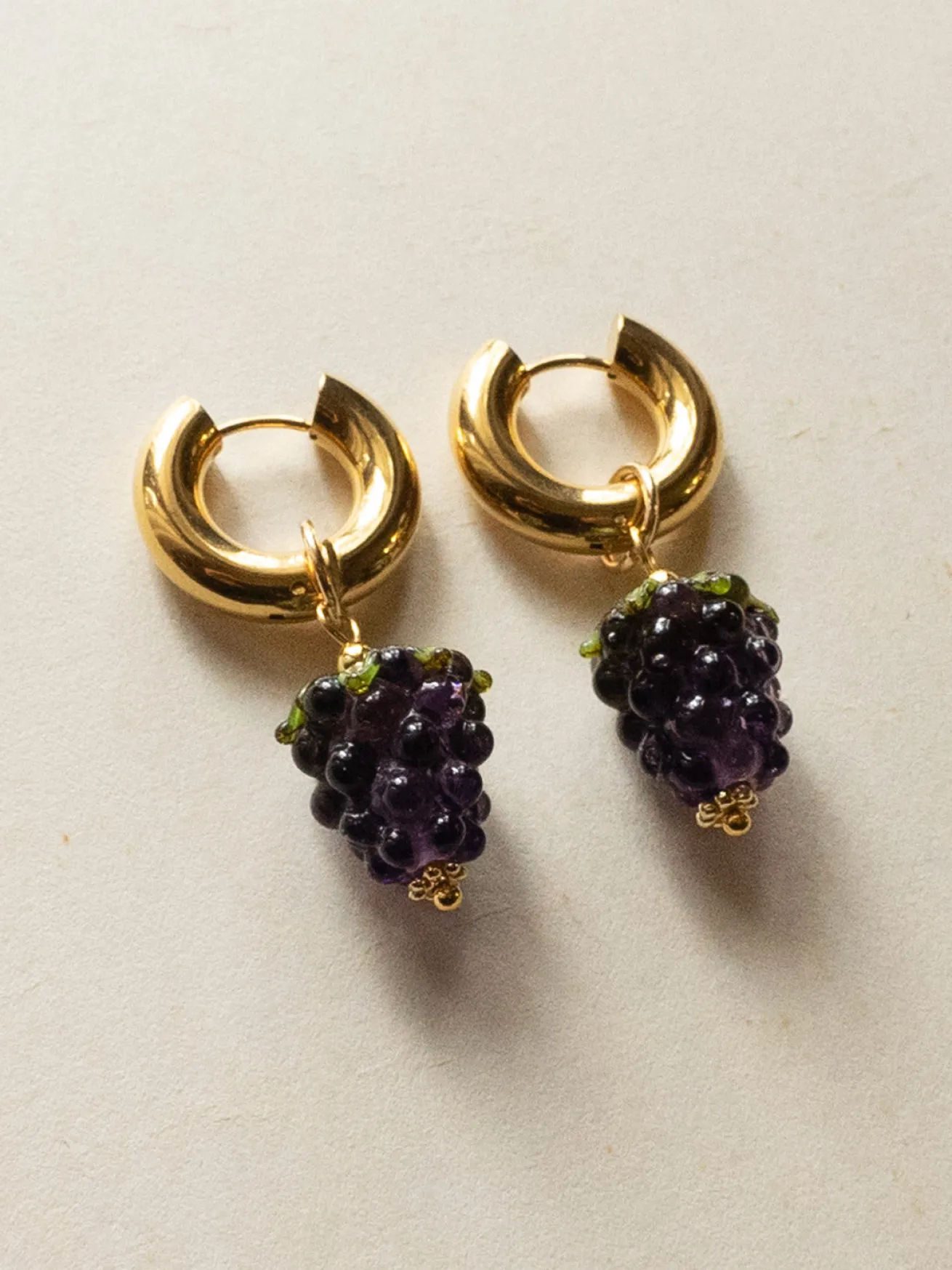 Chunky Gold Hoops - Glass Grape
