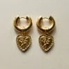 Chunky Gold Hoops - Heart Rose Pendant