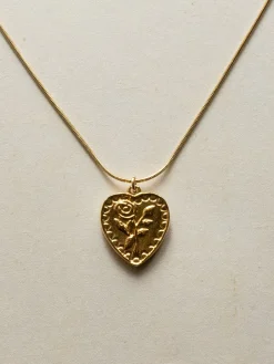 Chunky Gold Hoops - Heart Rose Pendant