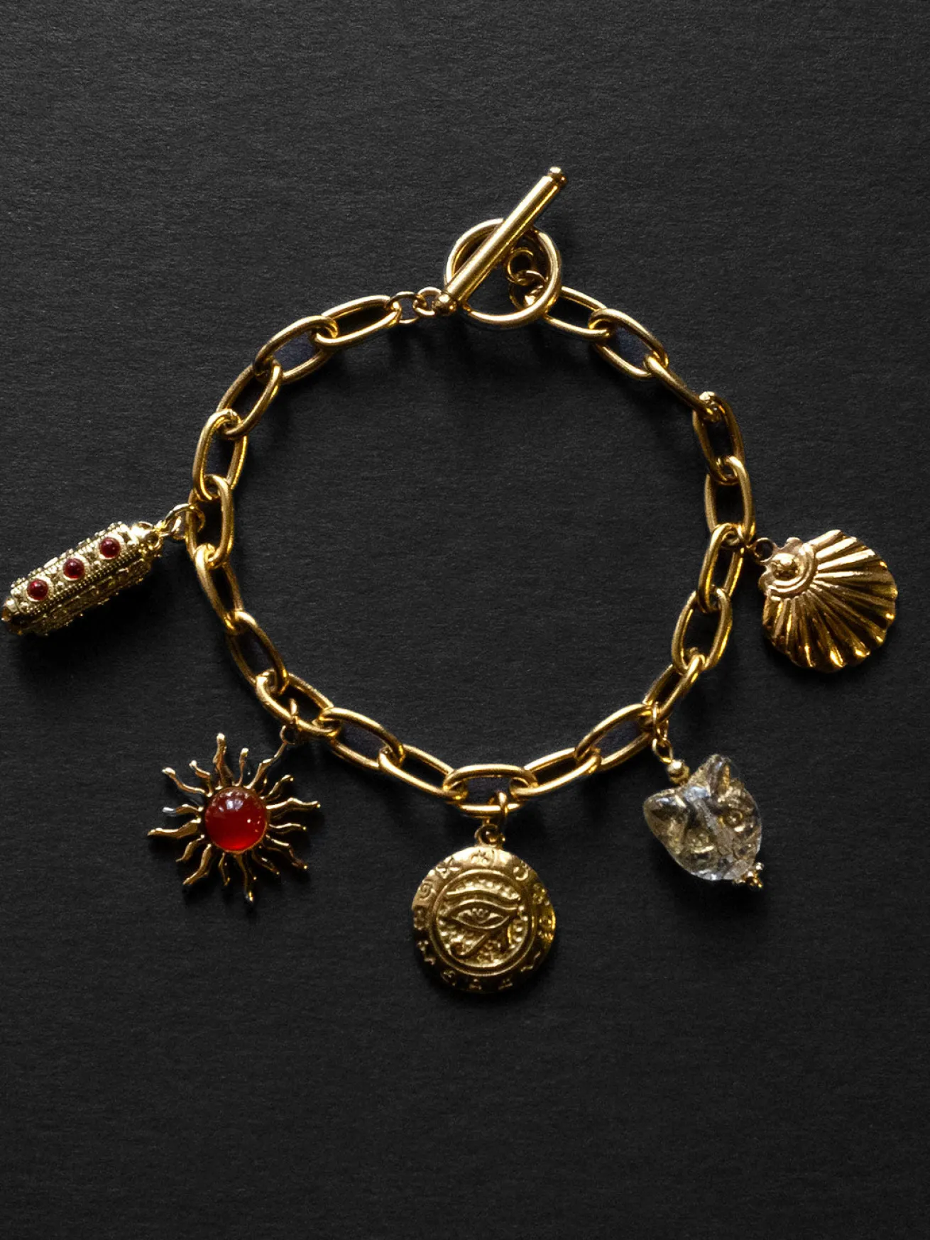 Chunky Gold Talisman Bracelet - Eye of Horus Charm