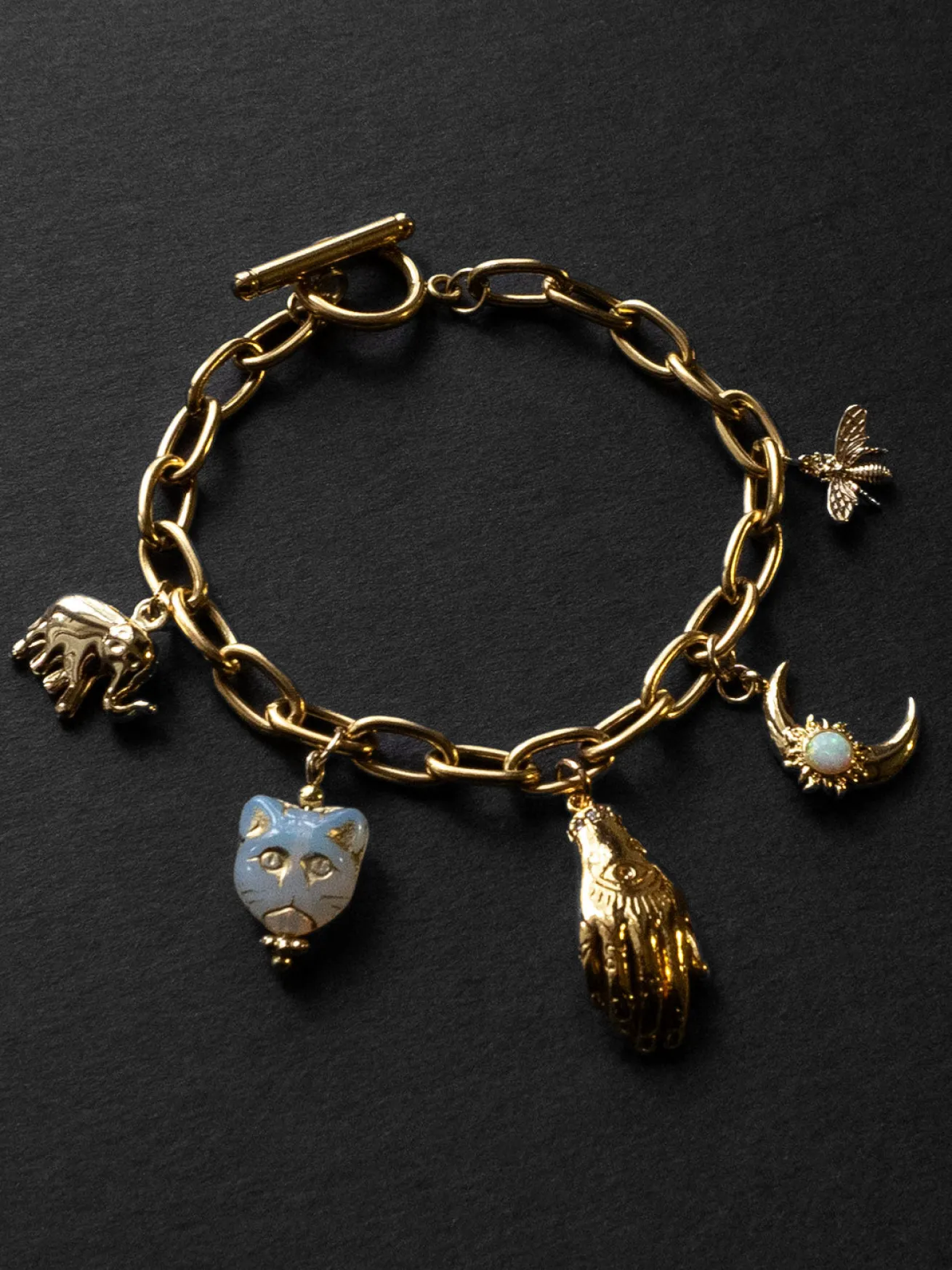 Chunky Gold Talisman Bracelet - Evil Eye Hand Charm