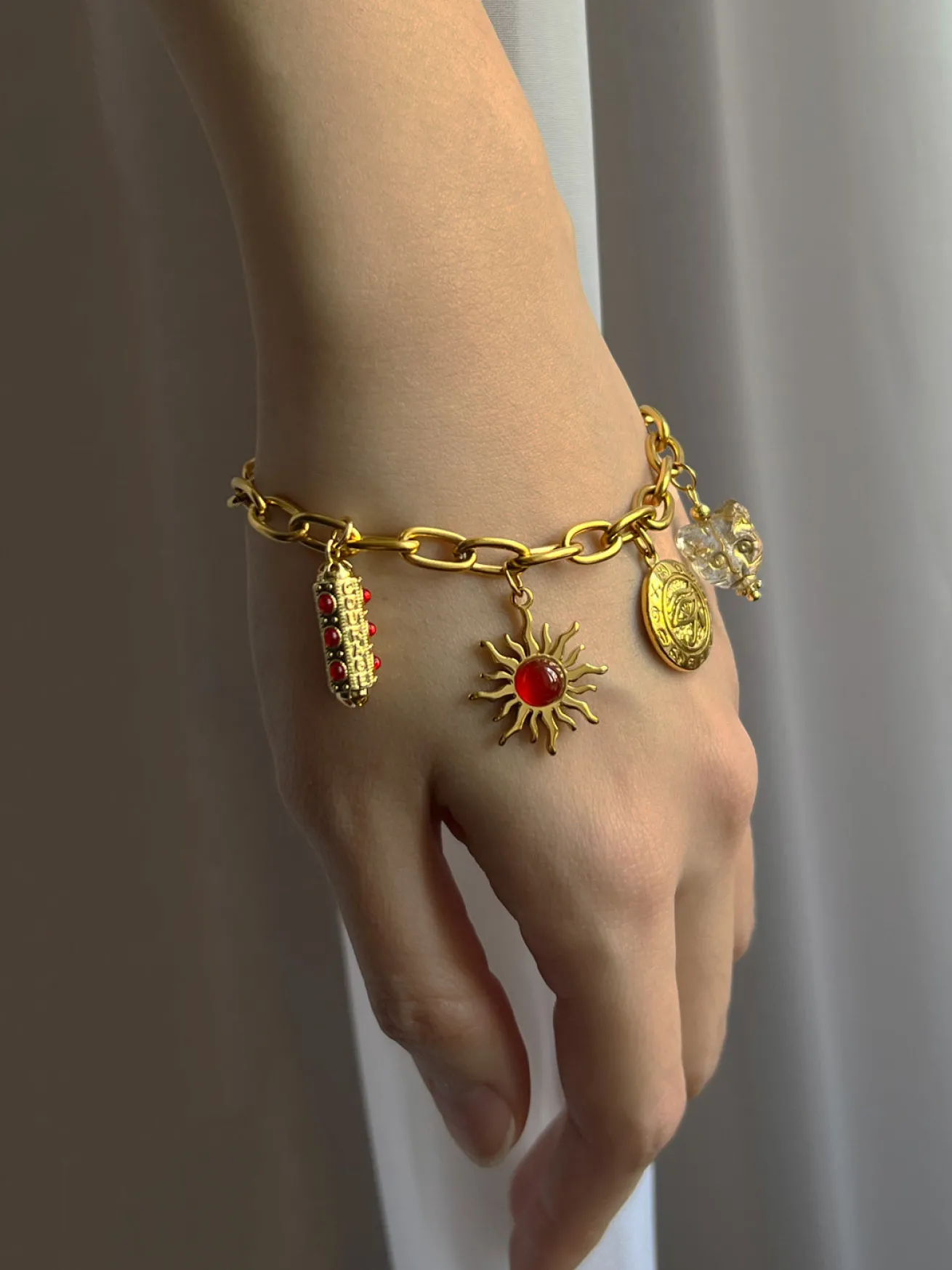Chunky Gold Talisman Bracelet - Eye of Horus Charm