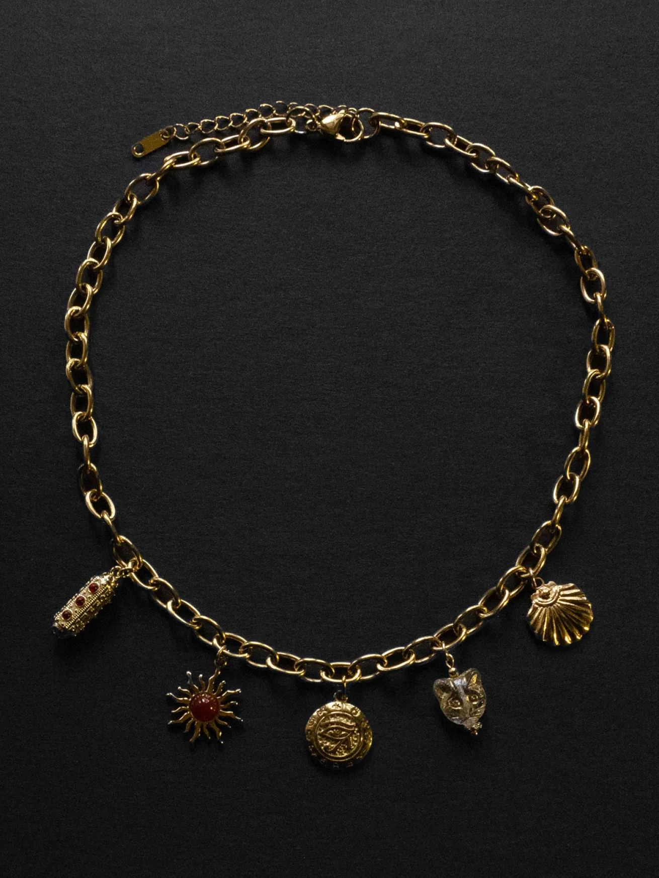Chunky Gold Talisman Bracelet - Eye of Horus Charm