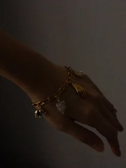 Chunky Gold Talisman Bracelet - Evil Eye Hand Charm
