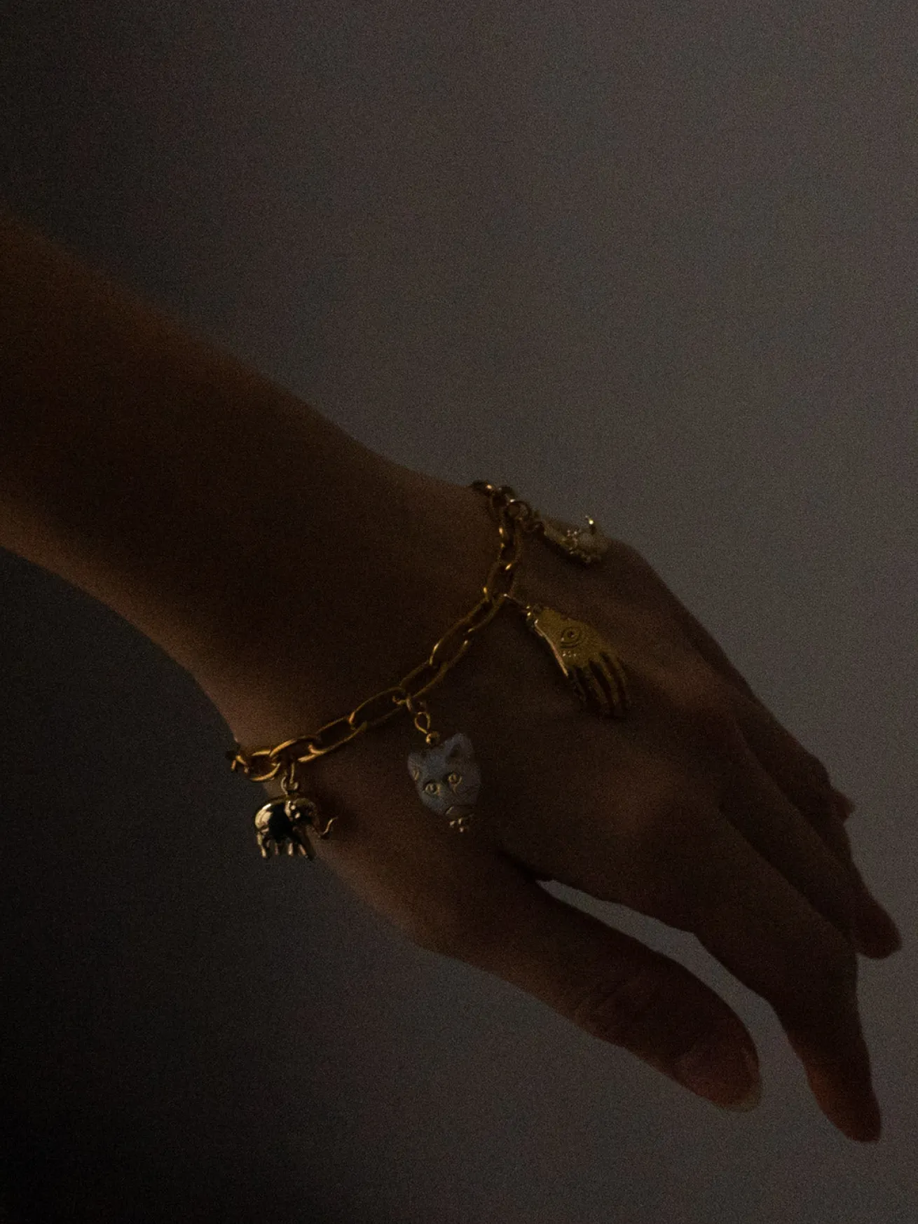 Chunky Gold Talisman Bracelet - Evil Eye Hand Charm