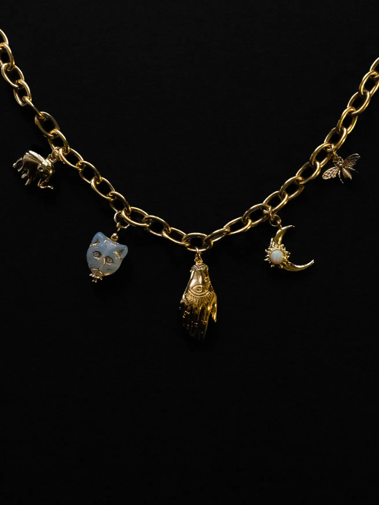 Chunky Gold Talisman Necklace - Evil Eye Hand Charm