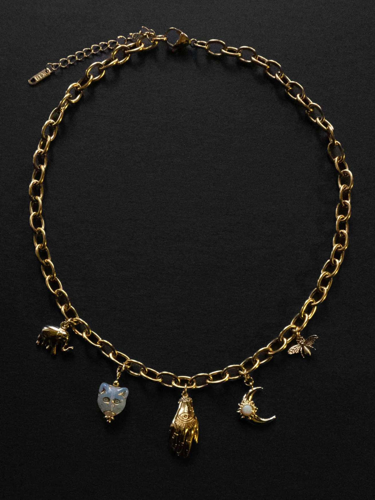 Chunky Gold Talisman Necklace - Evil Eye Hand Charm