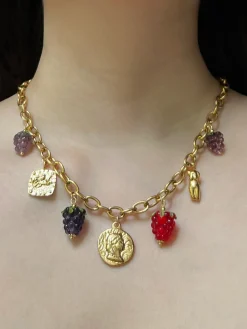 Chunky Gold Tasliman Necklace - Roman Coin, Glass Berries