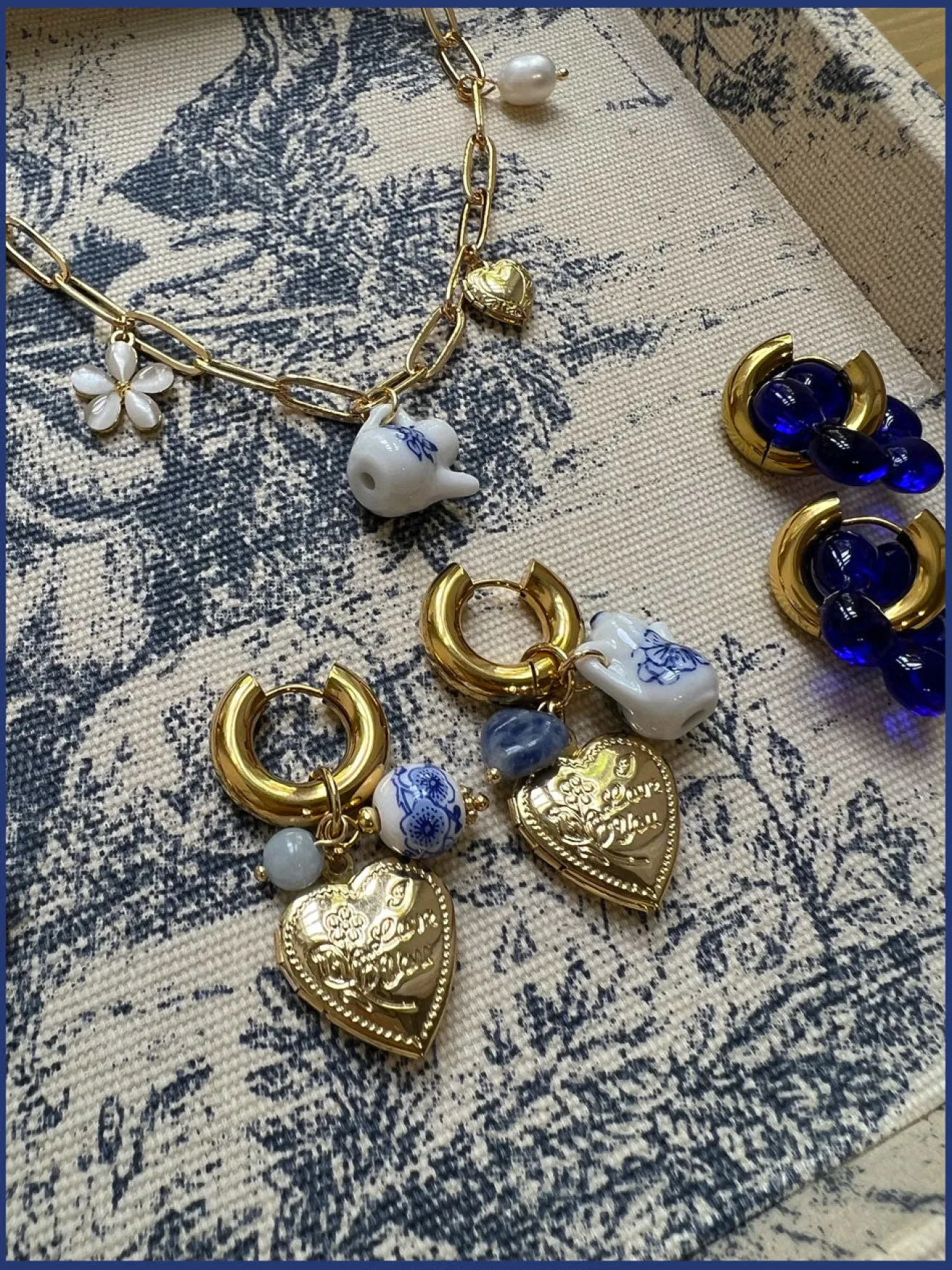Chunky Heart Locket Hoops - An Eclectic Cup of Tea/Blue Stones