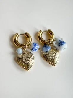 Chunky Heart Locket Hoops - An Eclectic Cup of Tea/Blue Stones