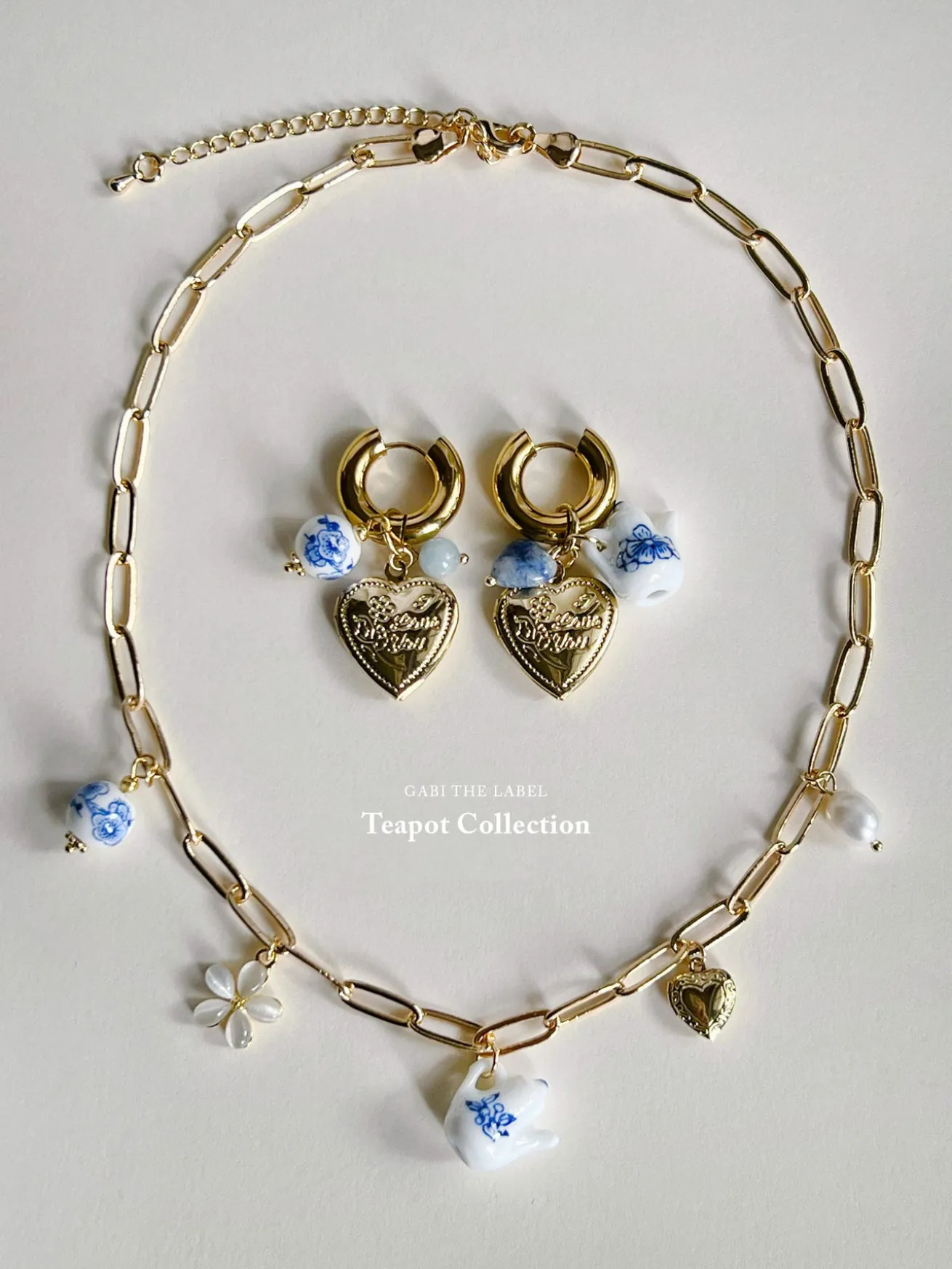 Chunky Heart Locket Hoops - An Eclectic Cup of Tea/Blue Stones