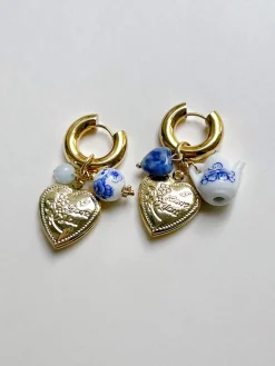 Chunky Heart Locket Hoops - An Eclectic Cup of Tea/Blue Stones