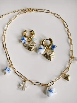Chunky Heart Locket Hoops - An Eclectic Cup of Tea/Blue Stones