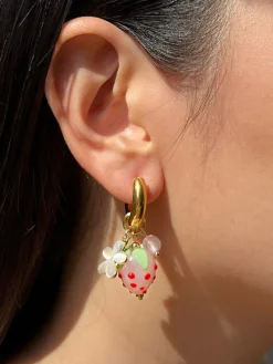 Chunky Strawberry Hoops with Assorted Charms - Pink
