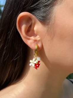 Chunky Strawberry Hoops with Assorted Charms - Red