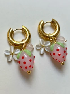Chunky Strawberry Hoops with Assorted Charms - Red