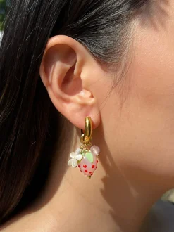 Chunky Strawberry Hoops with Assorted Charms - Pink