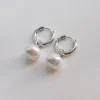 Classic Pearl Hoops - Silver