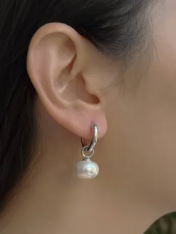 Classic Pearl Hoops - Silver