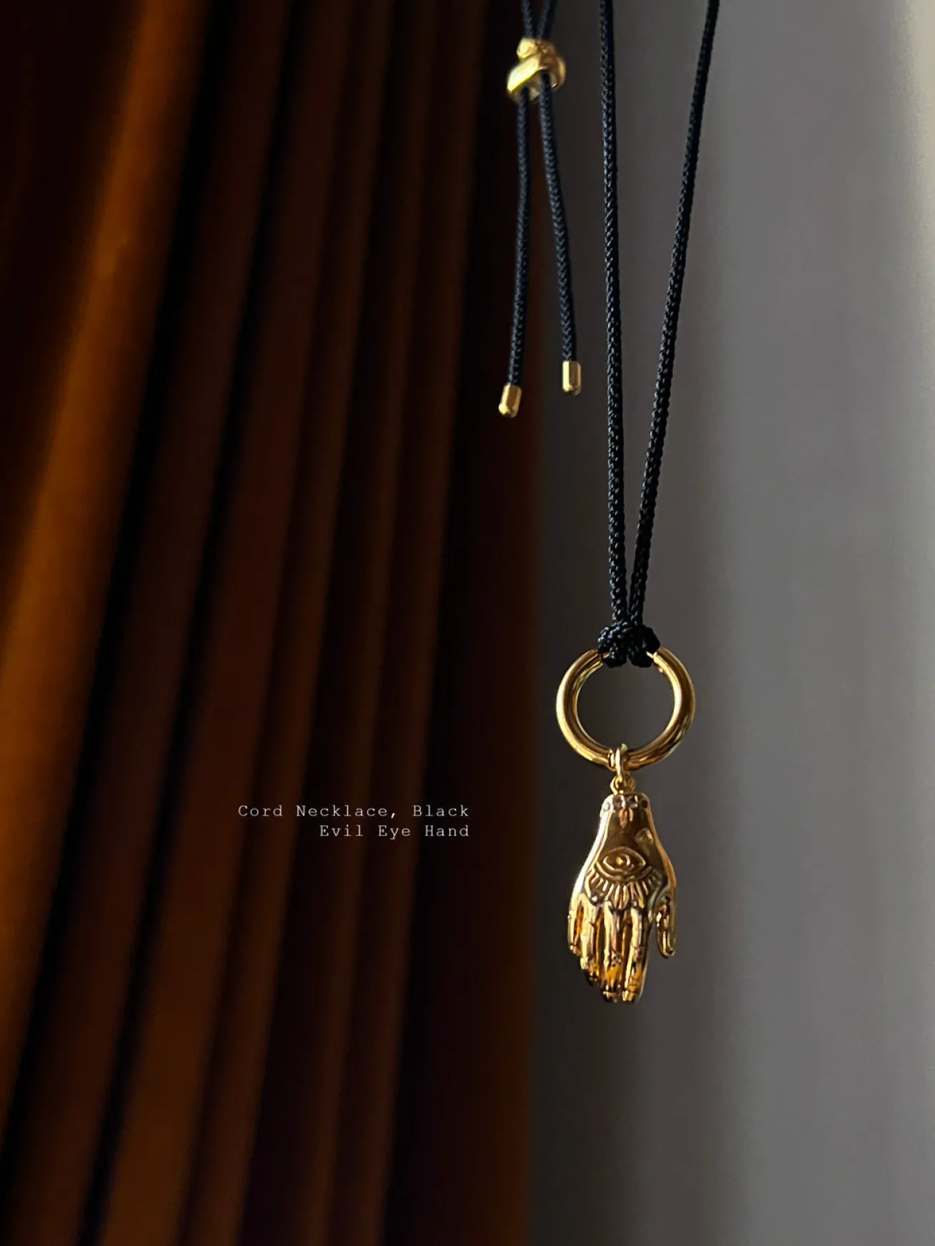 Cord Necklace, Black - Evil Eye Hand