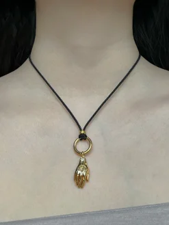 Cord Necklace, Black - Evil Eye Hand