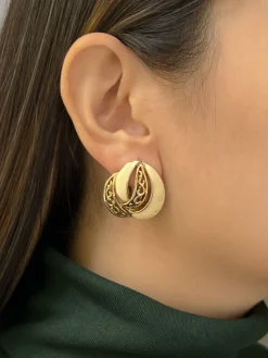 Cream Enamel Gold Clip-Ons (Vintage)