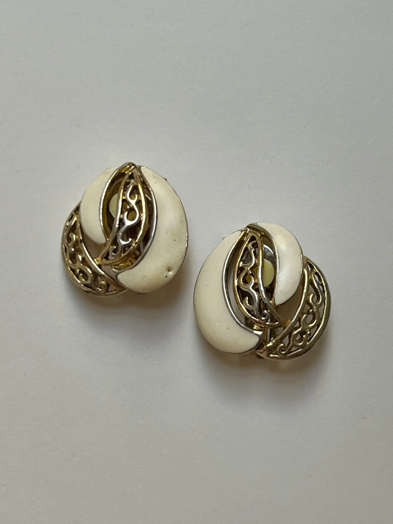 Cream Enamel Gold Clip-Ons (Vintage)