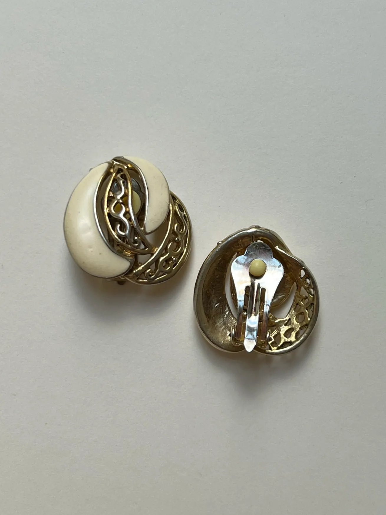 Cream Enamel Gold Clip-Ons (Vintage)