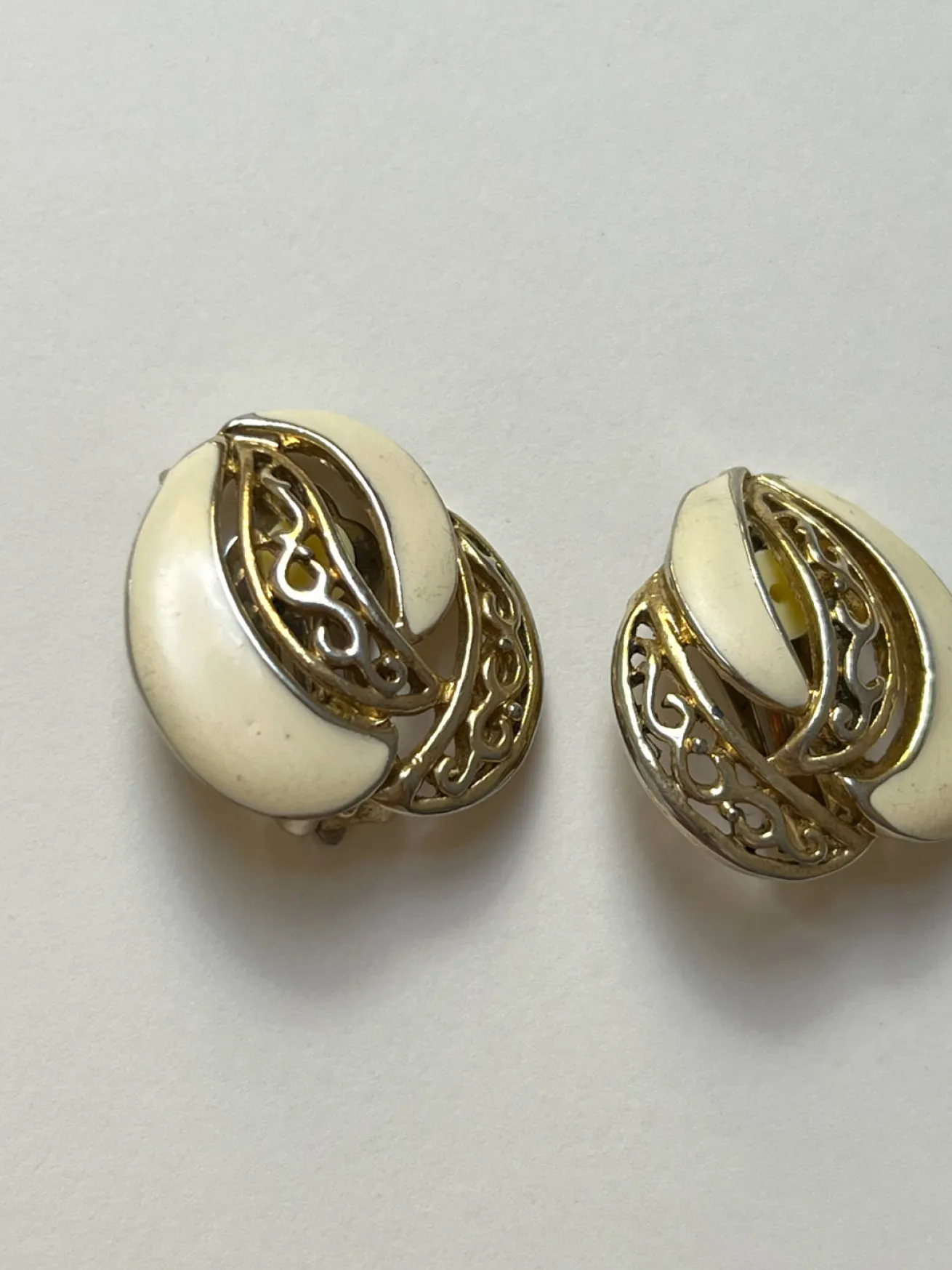 Cream Enamel Gold Clip-Ons (Vintage)