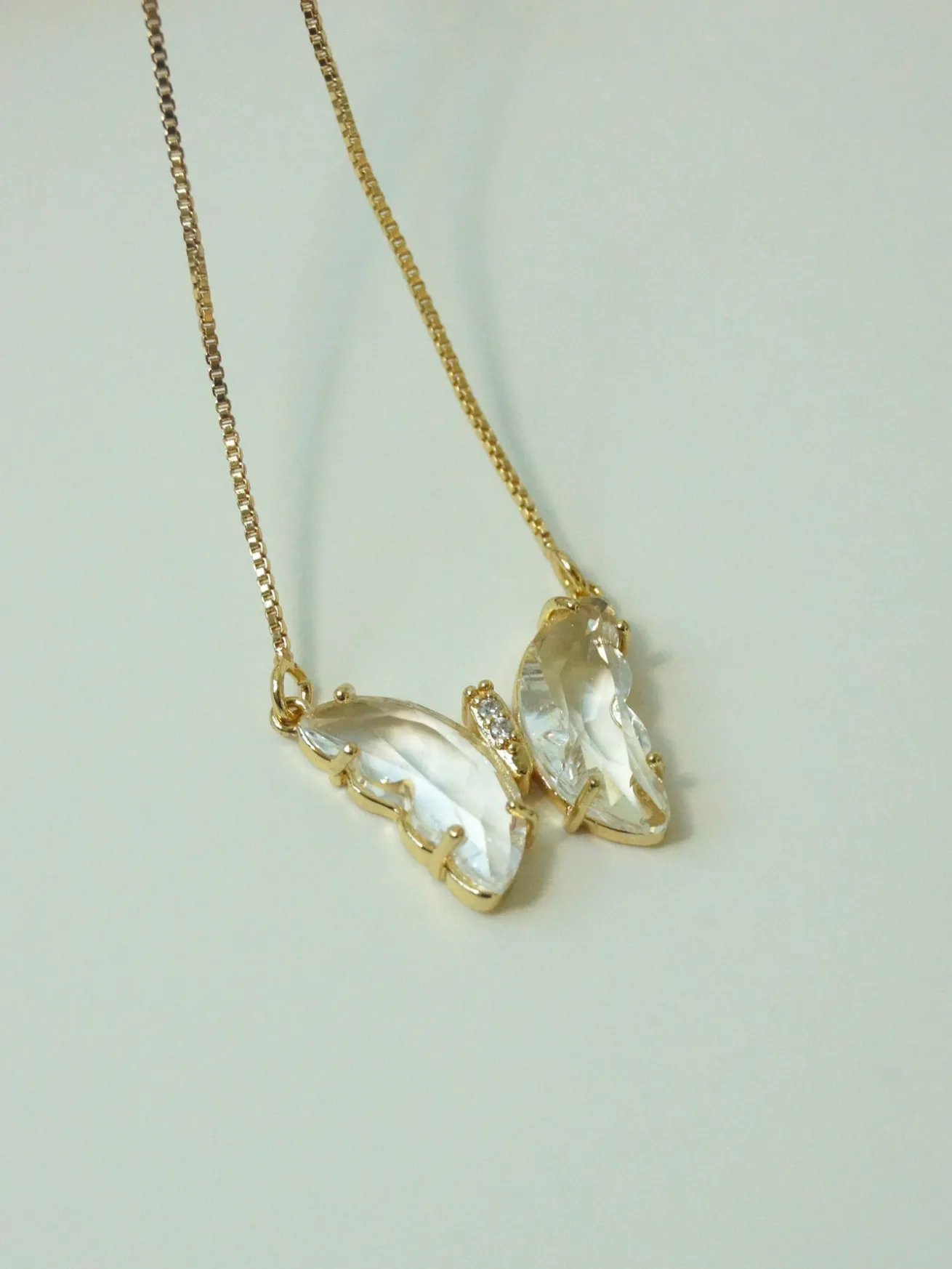 Crystal Butterfly Necklace - Clear *14k Gold-plated